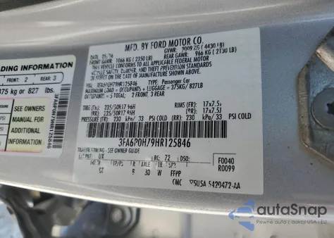 2017 Ford Fusion Se z USA, uszkodzony, nr VIN 3FA6P0H79HR125846